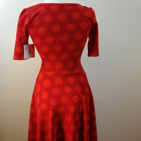 LuLaRoe Fit and Flare Dress Geometric Print Casual Red Dress Size XXS‎ R4 - Picture 3 of 6